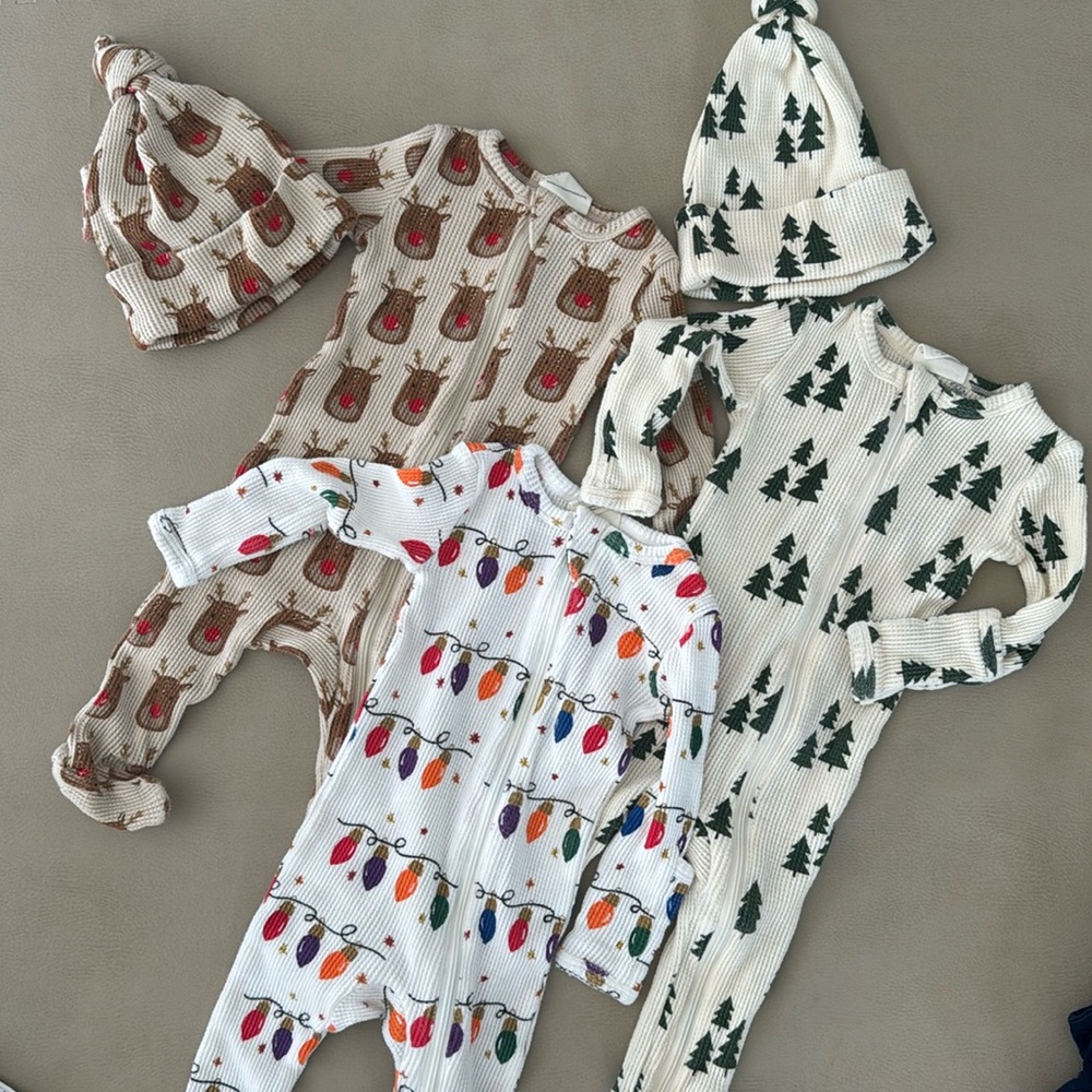 Spearmint Love Waffle Zip PJs Christmas Trio
